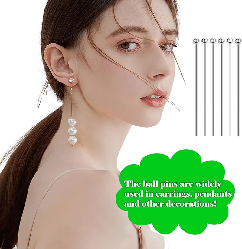 QIMAOO 200Pcs Ball Pins for Jewelry Making, Stainless Steel Jewelry Round Head Pins Length 0.98"/25MM Bead Headpins for DIY Craft Bead Earring Necklace - Image 4